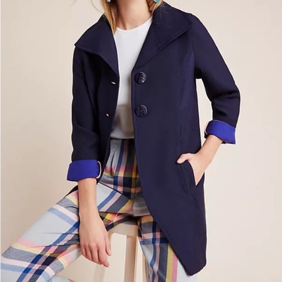 Anthropologie by Anthropologie Navy Blue Wellesley Pleated Pea Coat size S - Picture 3 of 11